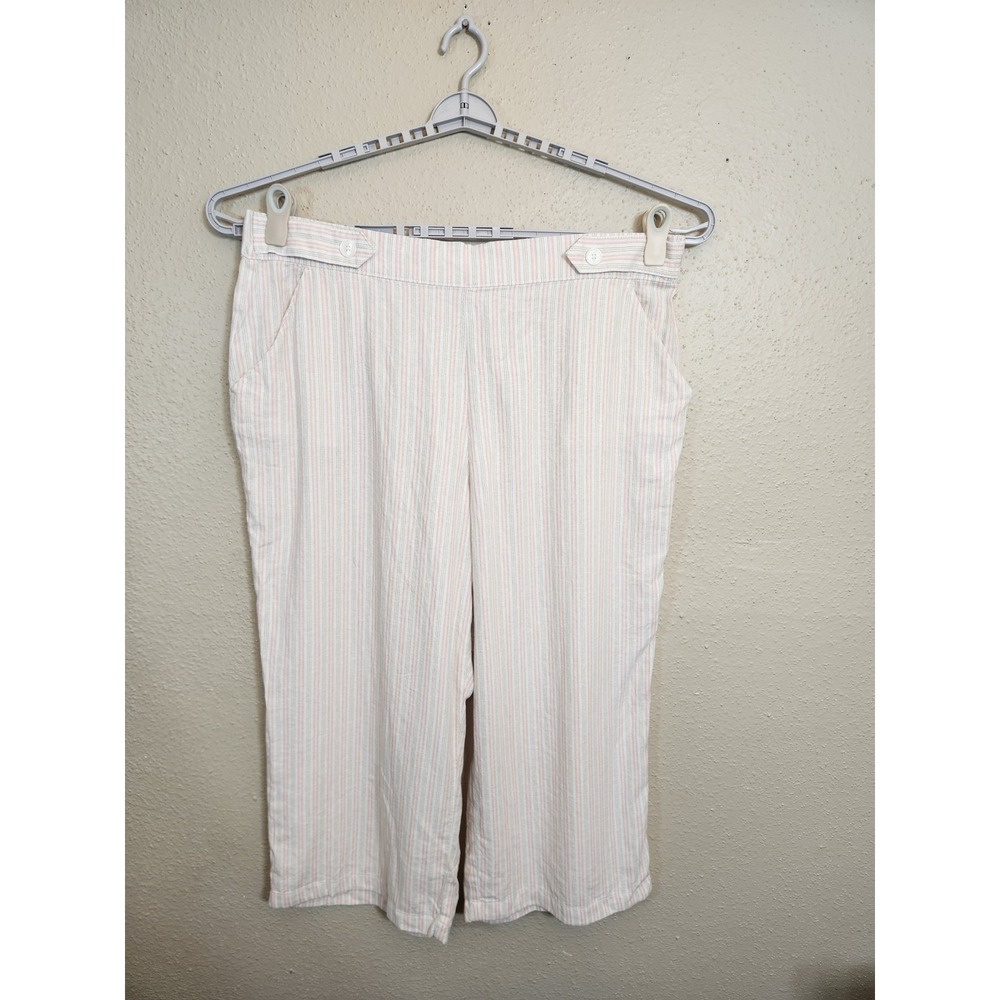 NWT Croft & Barrow Women's White Pink Tan Striped Wide Leg Cropped Pants Size 2X